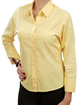 Camisa feminina amarela algodão puro e manga 7/8
