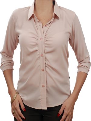 Camisa social feminina de crepe de seda nude