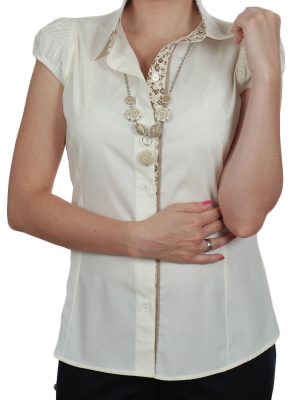 Camisa social feminina pérola detalhe em floral marrom