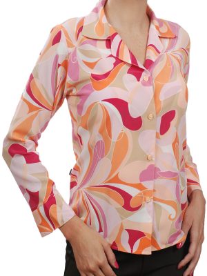 Camisa social estampada rosa crepe de seda