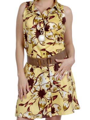 Vestido chemise cavado estampa amarela floral