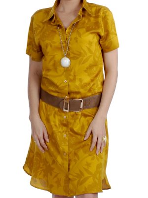 Vestido chemise estampado mostarda em algodão puro