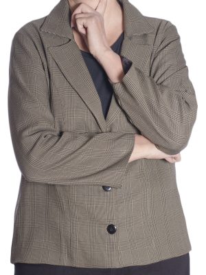 Blazer feminino plus size forrado de lã xadrez