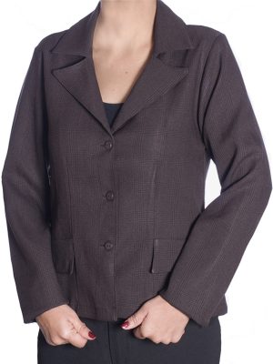 Blazer feminino xadrez marrom com lapelas