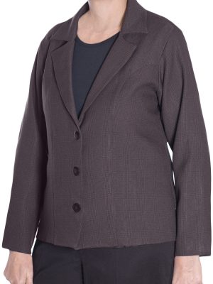 Blazer feminino plus size forrado de lã xadrez marrom