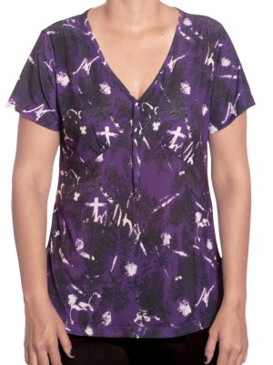 Blusa feminina de liganete estampada roxa com branco