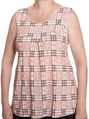 Blusa feminina evasê xadrez bege de liganete