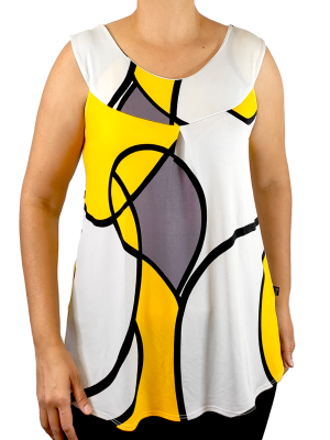 Blusa cavada liganete estampa branco e amarelo